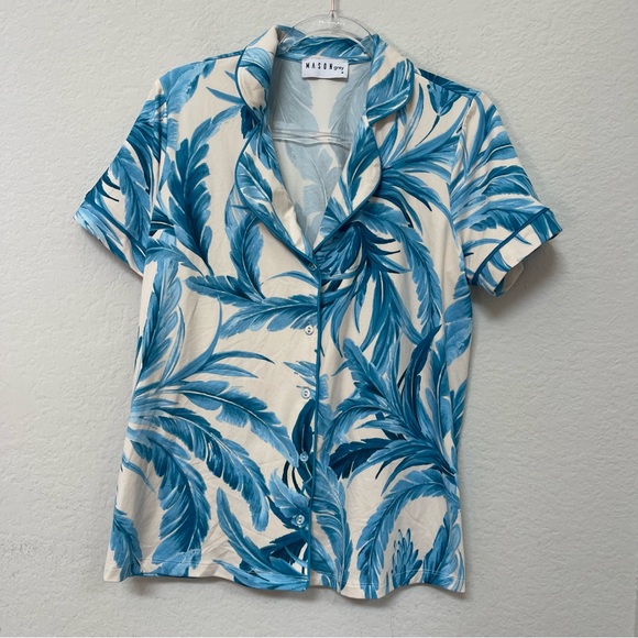 Masongrey Pajama Set PJ Top & Shorts Azure Palms Size Medium - Picture 2 of 8